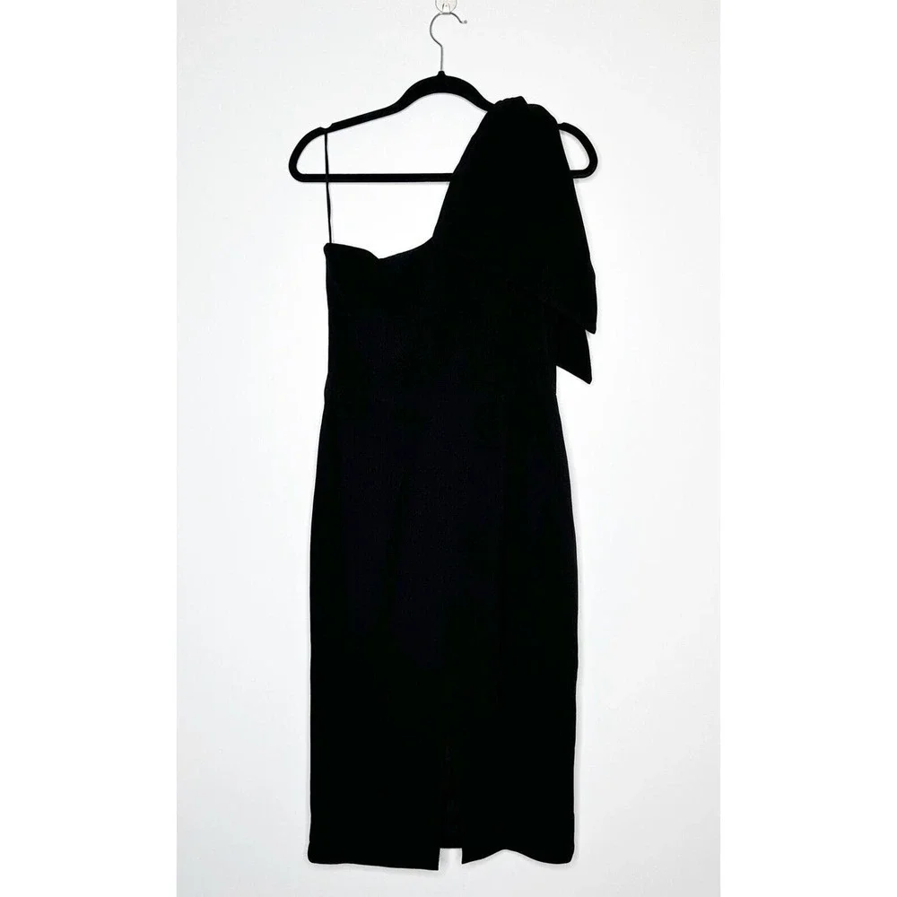 NEW Dress the Population Tiffany Midi Dress One Shoulder Bow Women Black L - Picture 5 of 7